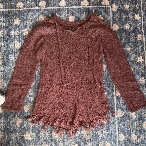 Prana Sweaters - Prana Cable Knit Fringe Tunic Sweater | Women’s M | Light Burgundy